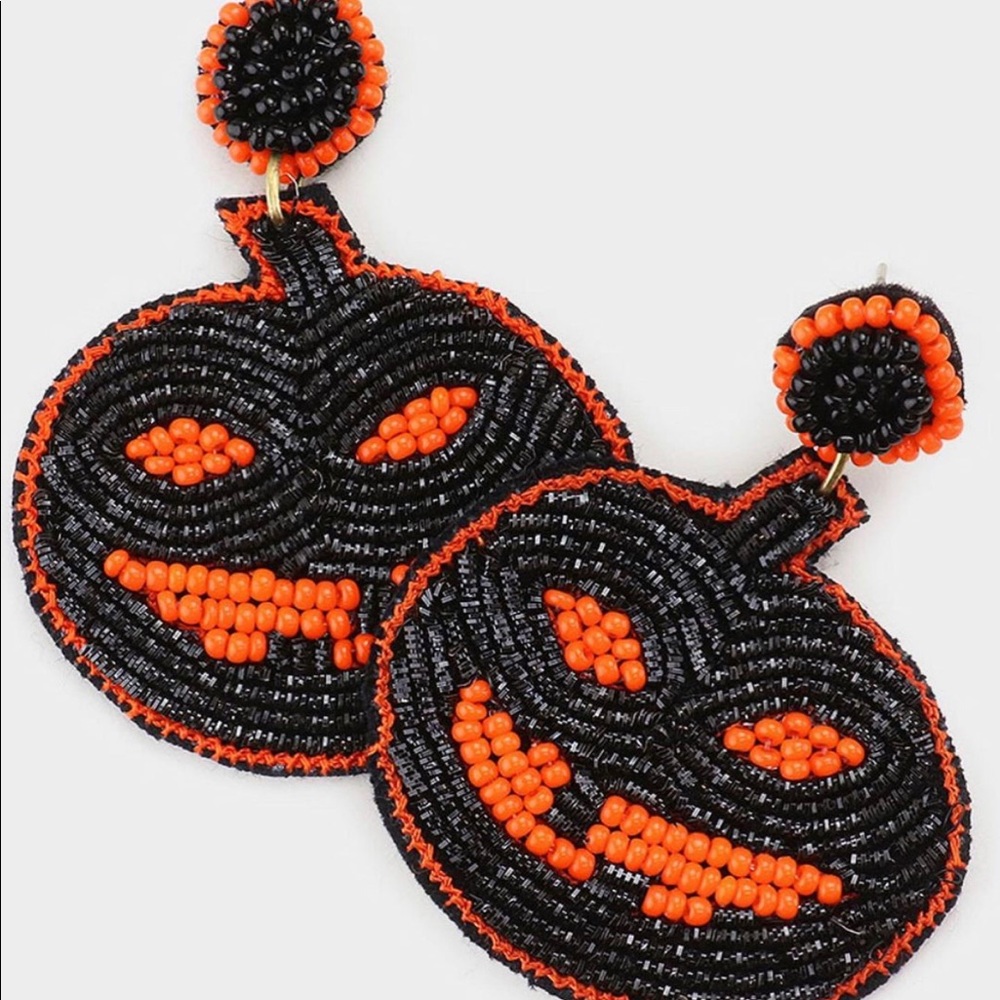 Jack-o-lantern seed bead earrings